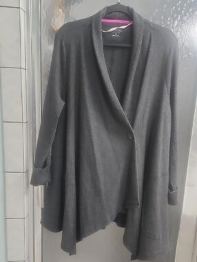 Calvin Klein Performance Charcoal Gray Draped Single-Button Cardigan